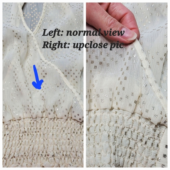 GUESS Party Boho Peasant Shirt Champaign Gold Scooping Neck Open Back Small - Picture 7 of 7